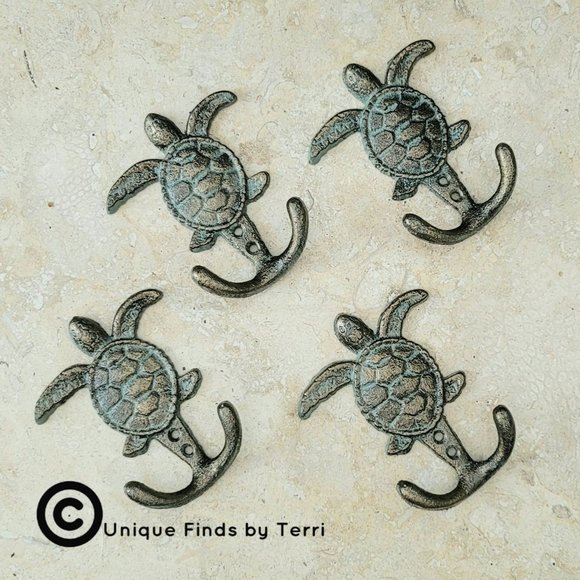 Brand New! {Set of 4}4 1/2" Sea Turtle Hooks Coastal Nautical